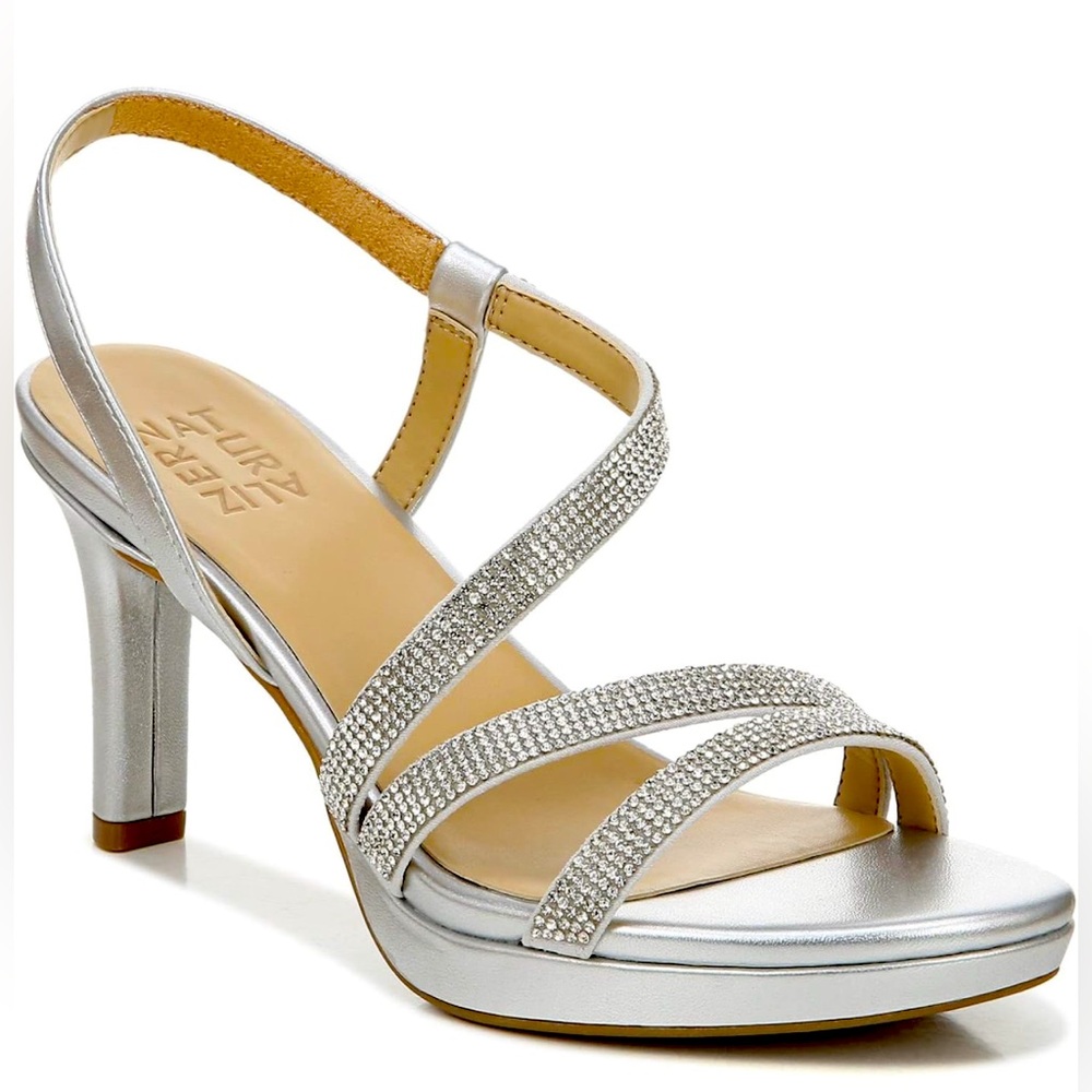 Naturalizer Silver Metallic Rhinestone High Heel Sandals size 9.5 NEW BRENTA